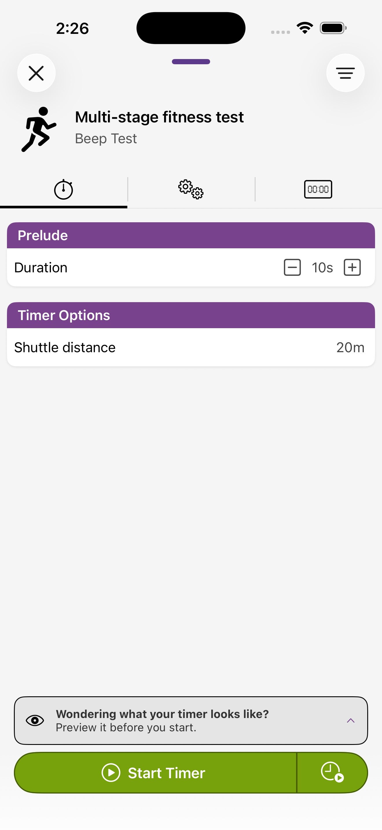Configurazione Beep Test
