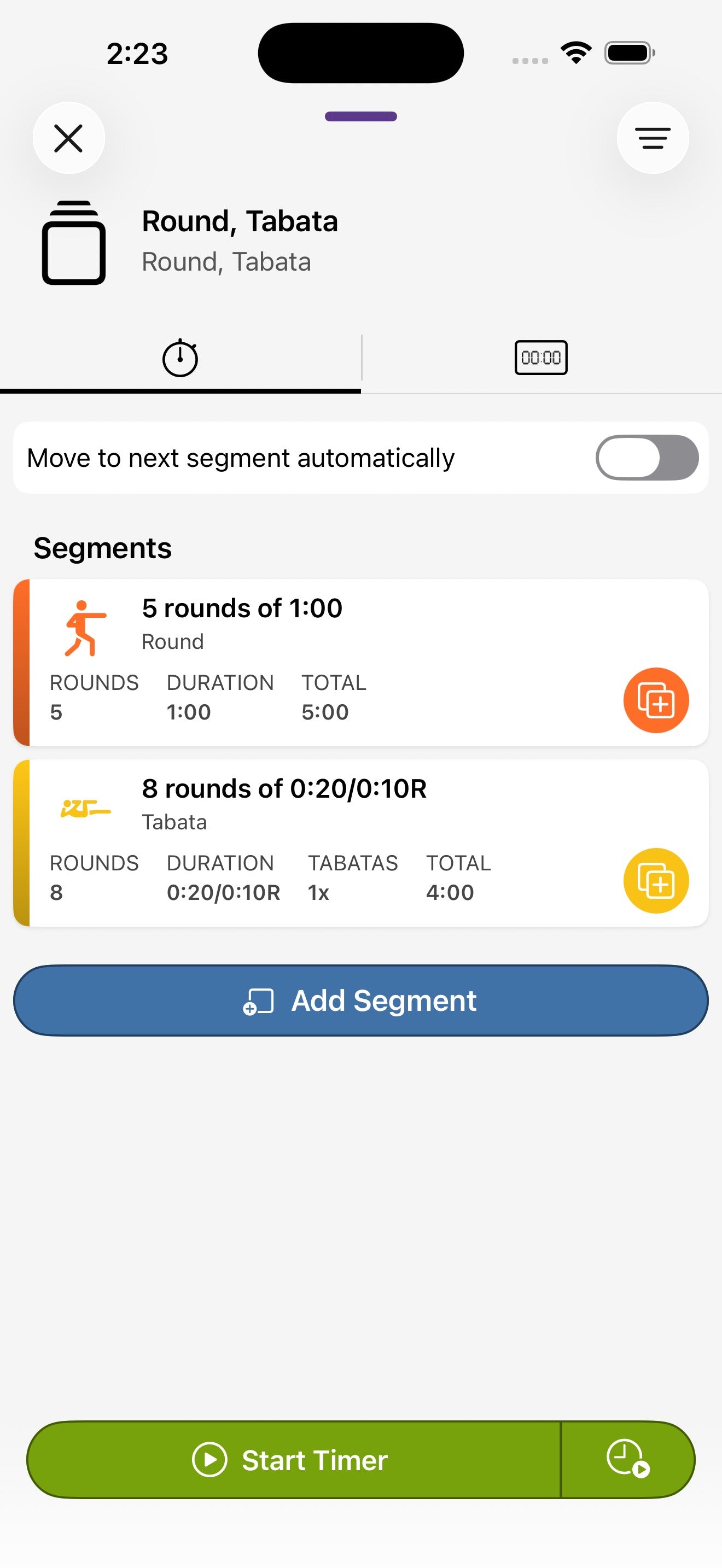 Multi Segment con quattro segmenti configurati