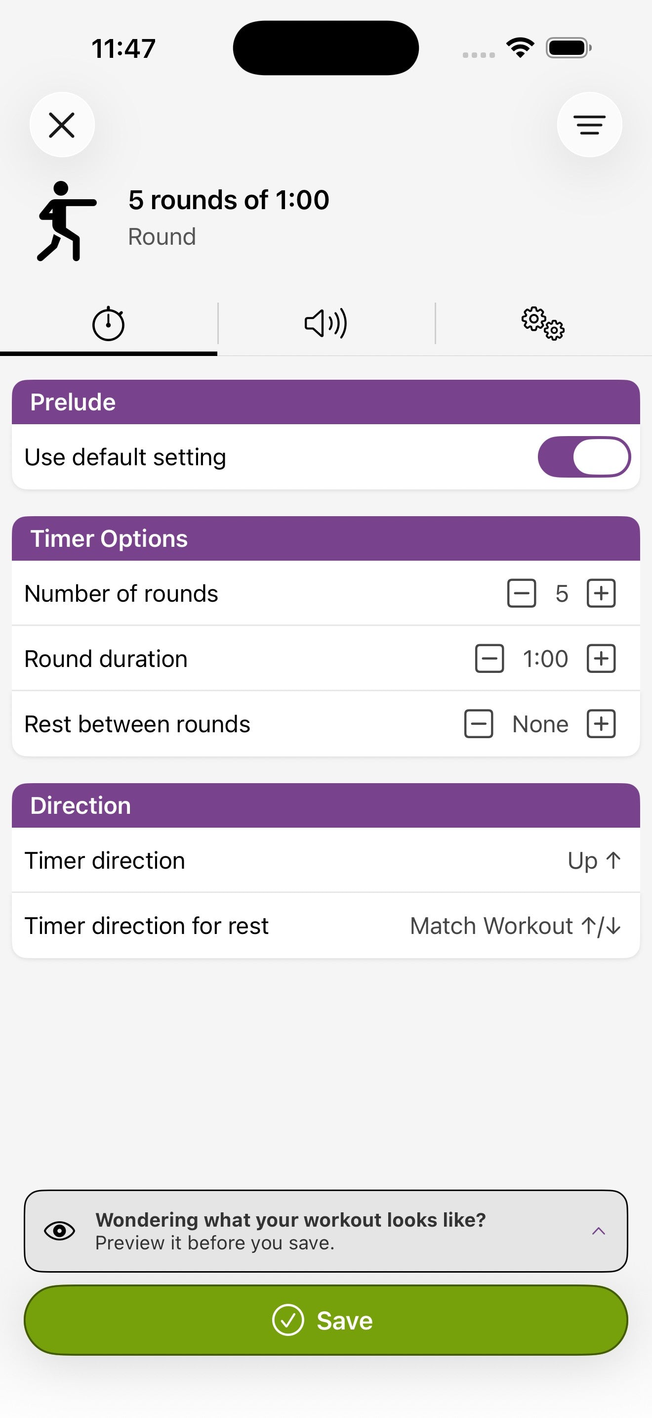 Configurazione del timer Round
