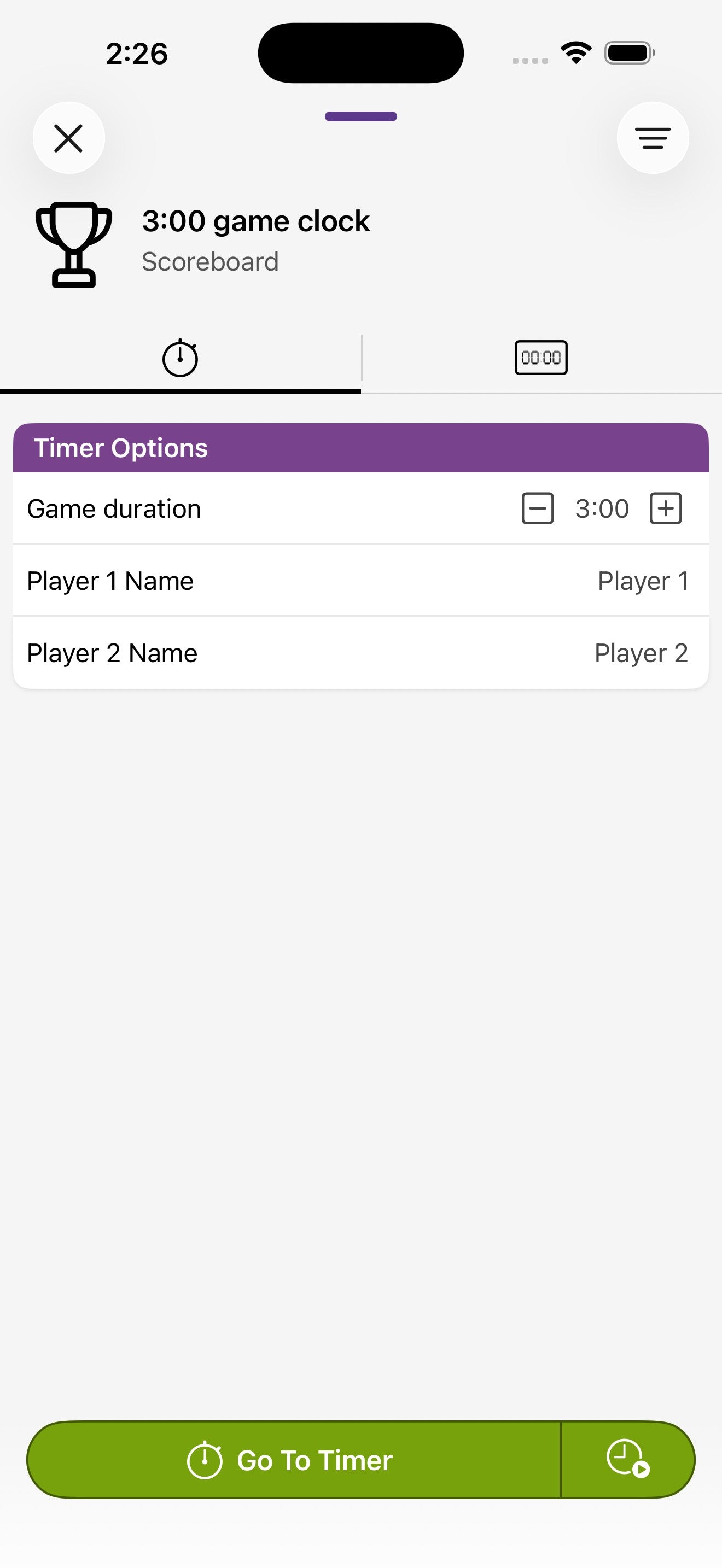 Configurazione Scoreboard con due giocatori