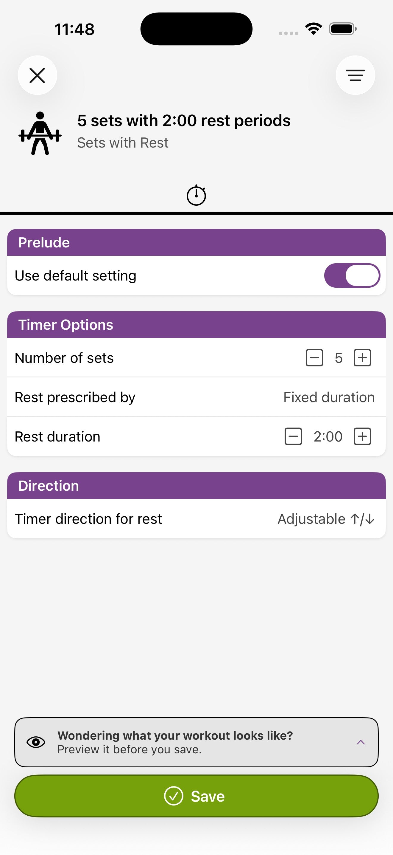 Sets with Rest con riposo prescritto da durata fissa