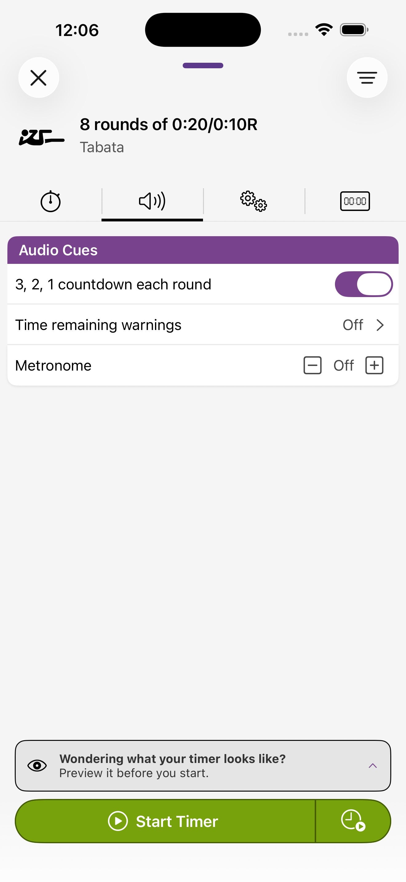 Scheda Segnali audio del timer Round