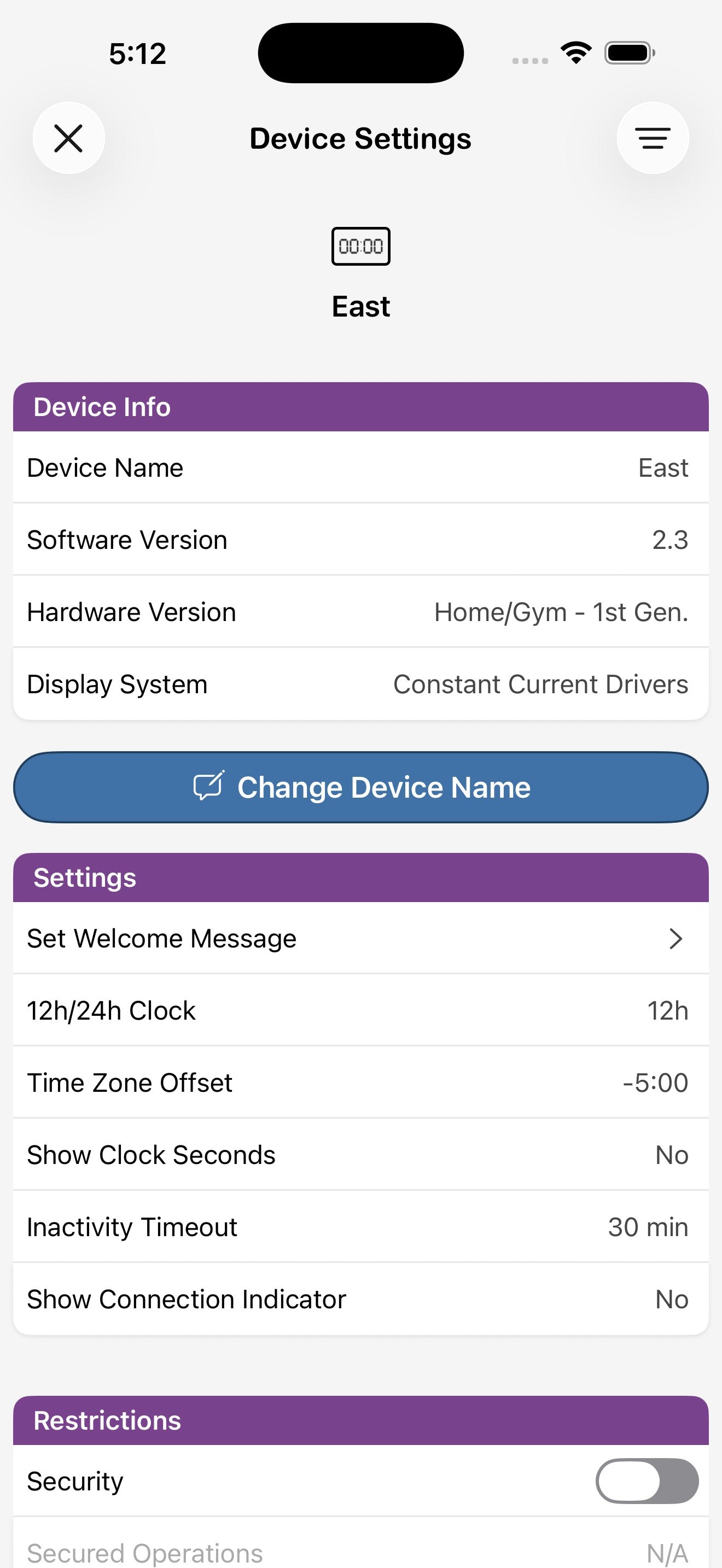 Impostazioni dispositivo per il display Est