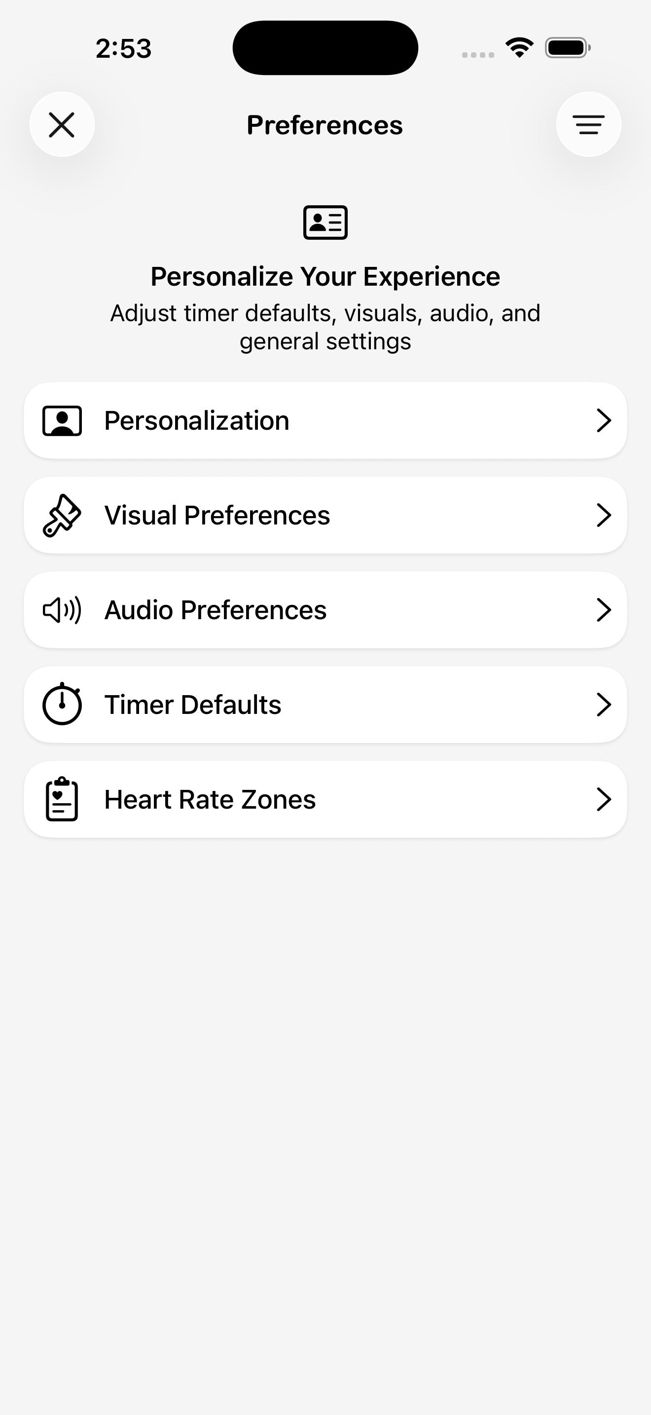 Menu Impostazioni app